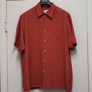 Vintage Alfani Shirt Silk Mens XXL Button Up Short Sleeve Ripstop Rust